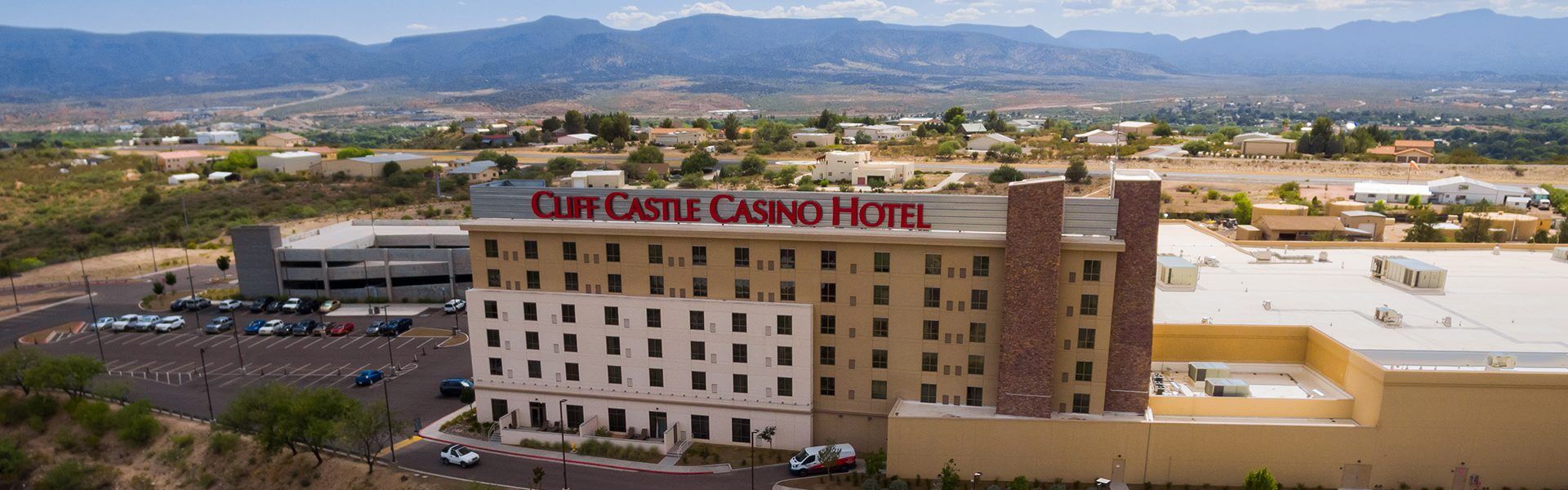 High aerial shot of Hotel at Cliff Castle