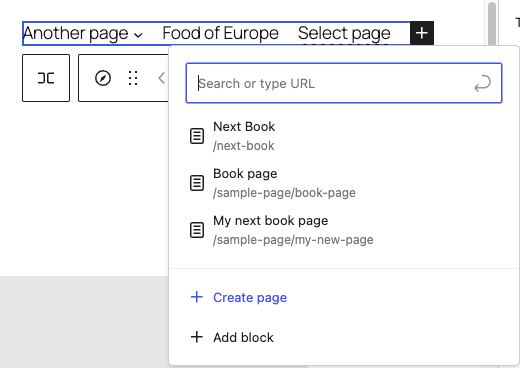 navigation page link, add page feature. 